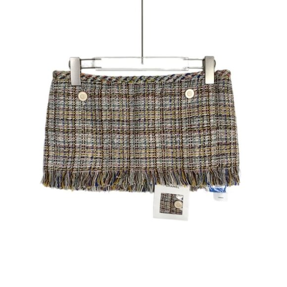 Chanel Multicolor Tweed Mini Skirt With Fringe Hem & Braided Waistband Buttons M - Picture 1 of 7